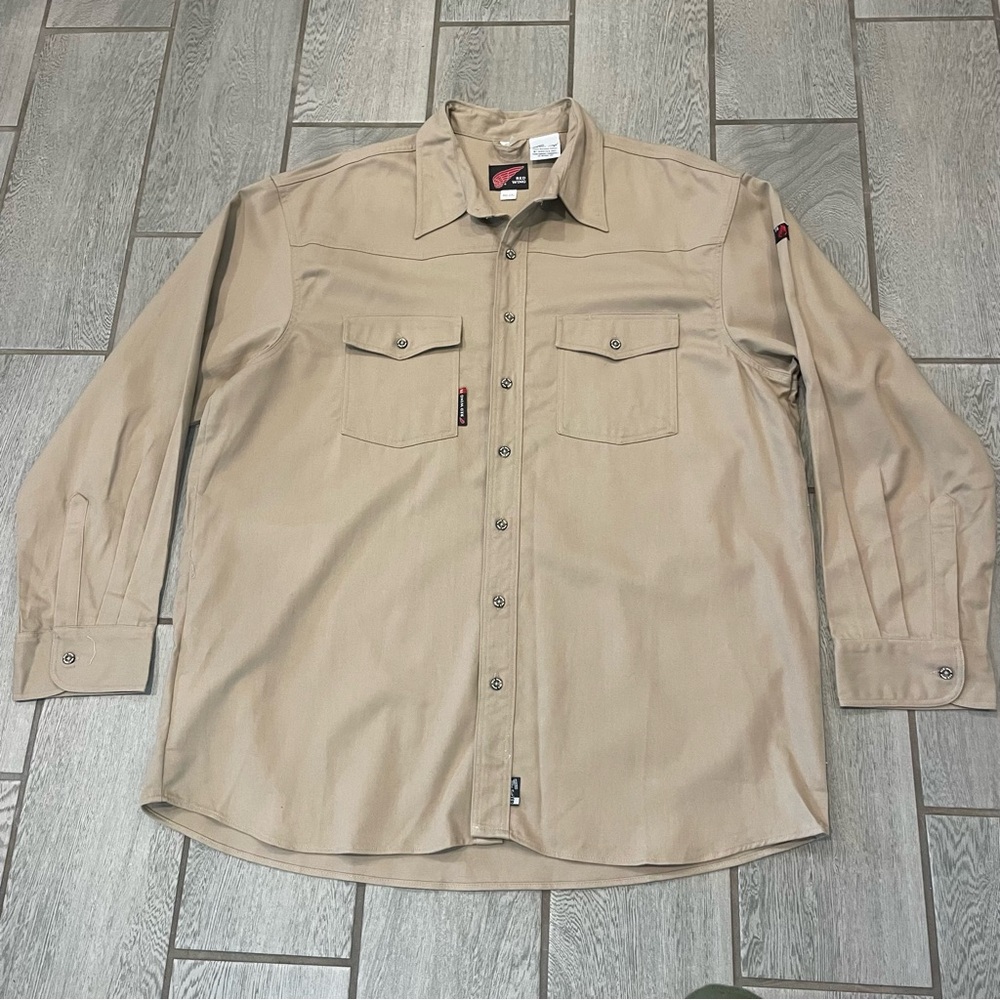 Red Wing Mens 3XL Fire Retardant FR Tan Button Down Workwear Long Sleeve Shirt